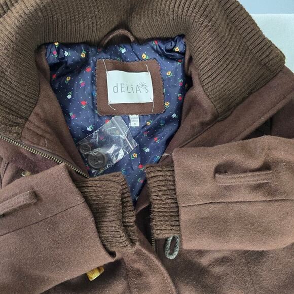 dELiA's Wool Blend Brown Hooded Zip Toggle Coat M Bella Swan Y2K Norm Thinsulate - Picture 7 of 12